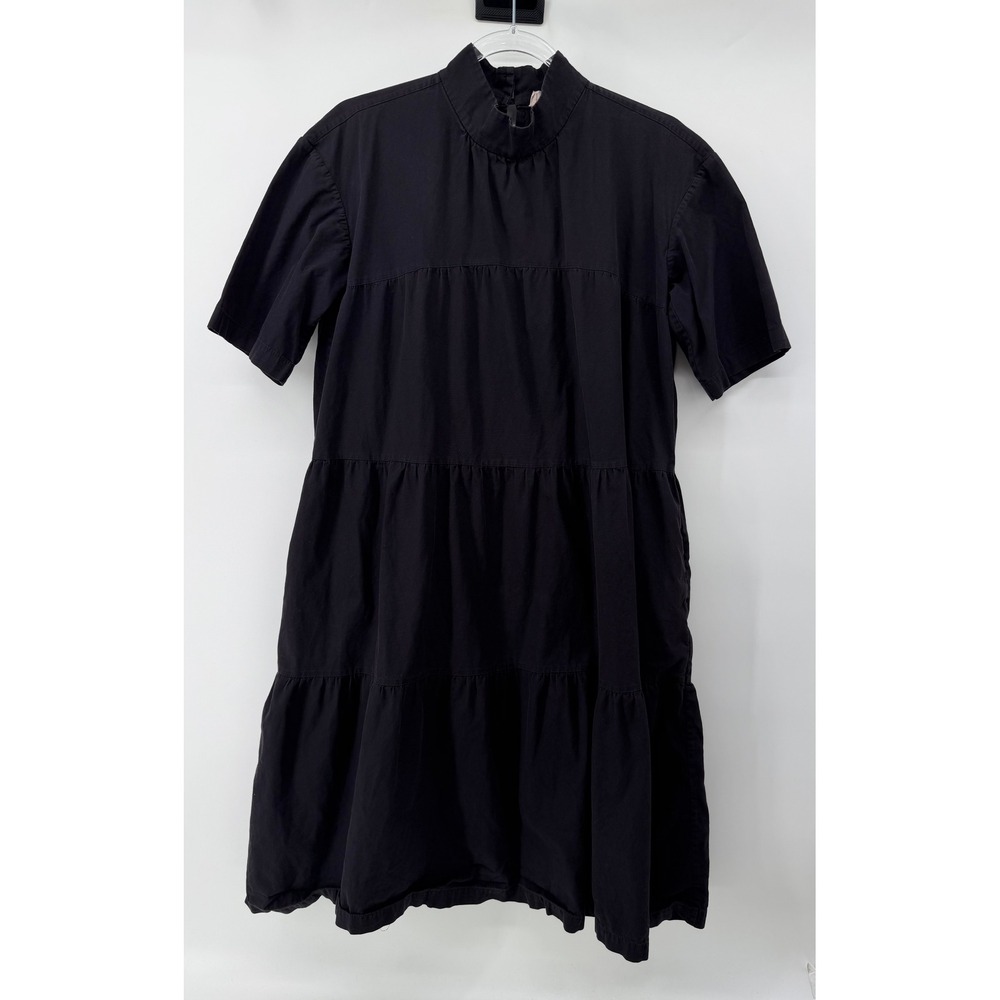 Everlane Women Black Cotton Tiered Mock Neck Short Sleeve Dress Small F-DRS-CTN